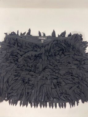 Vintage Bebe Black Silk Fringe Mini Skirt Size XS sexy cocktail festival EUC